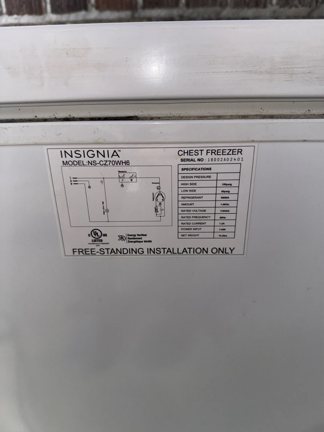 Insignia Chest Freezer NS-CZ70WH6 - photo 2