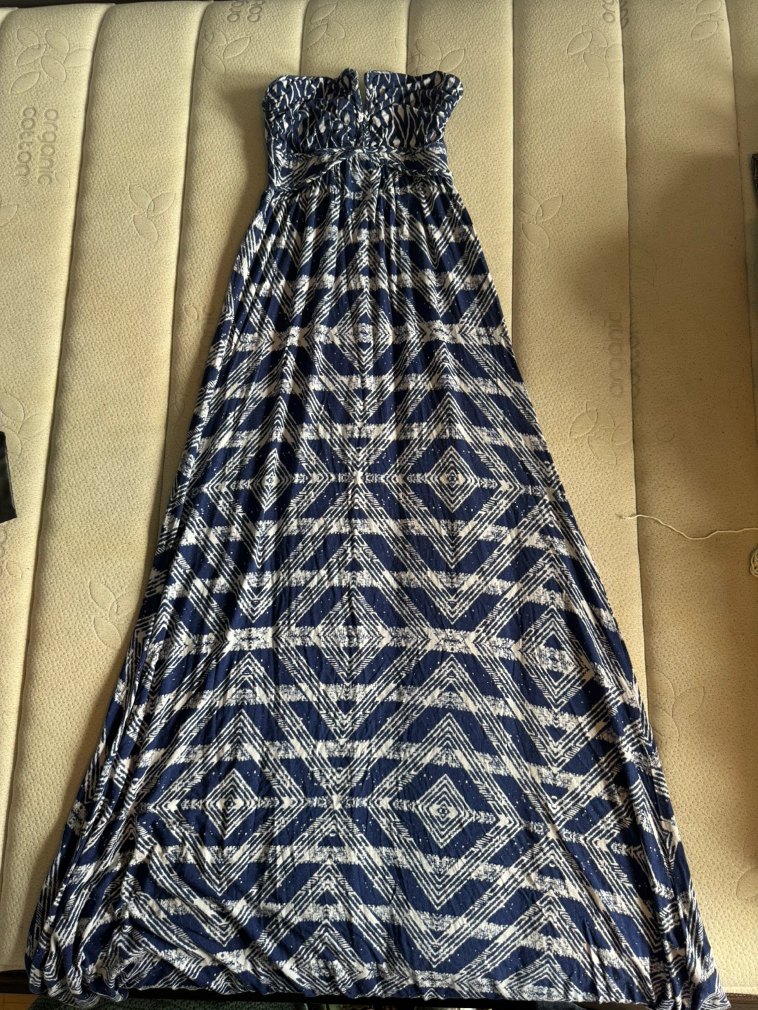 Guess Strapless Maxi Dress XS Blue Geometric Print