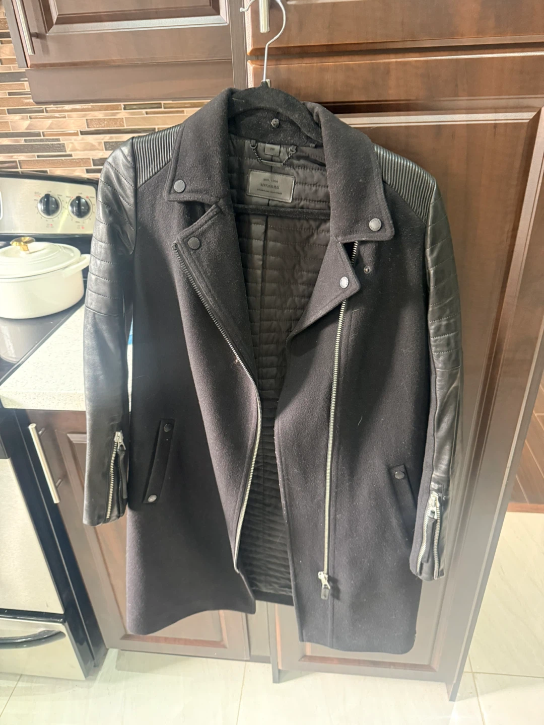 RUDSAK Black Wool Leather Trim Moto Jacket with Fur Collar - photo 3