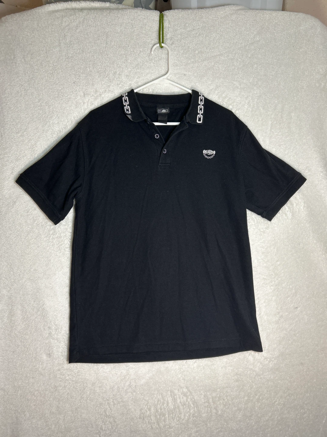 Lurking Class Black Polo Shirt with Chain Detail Collar - Size M