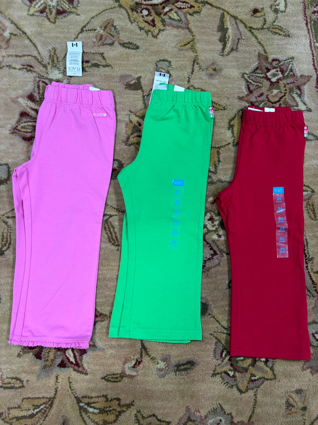 The Children's Place Girls Pants (3 pairs) - Pink, Green, Red