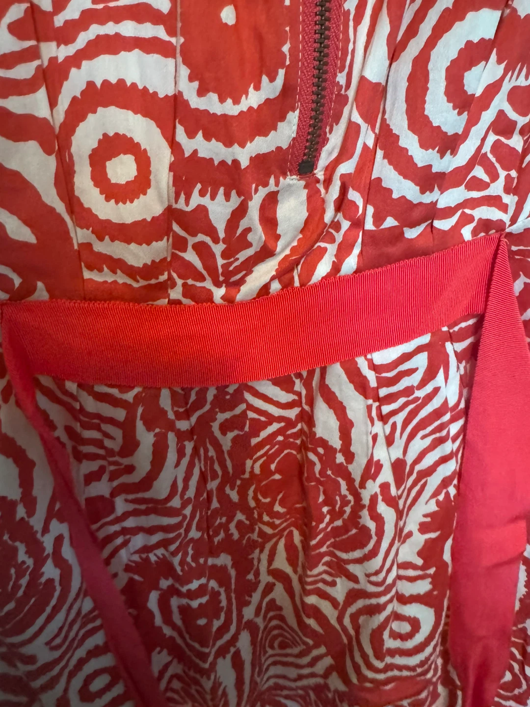 Red & White Floral Pattern Sleeveless Dress with Belt - photo 4