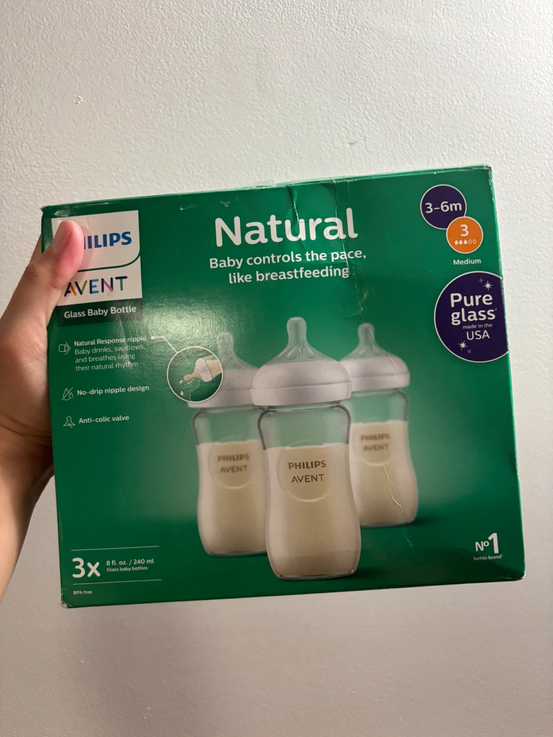 Philips Avent Natural Glass Baby Bottles - 3x 8oz