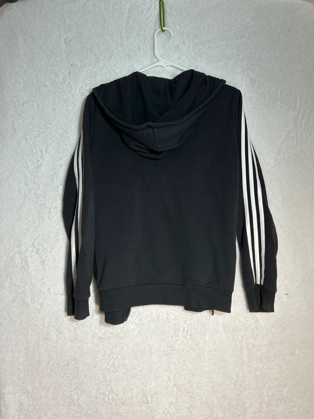 Women Adidas Black Zip-Up Hoodie with White Stripes - Size M - photo 2