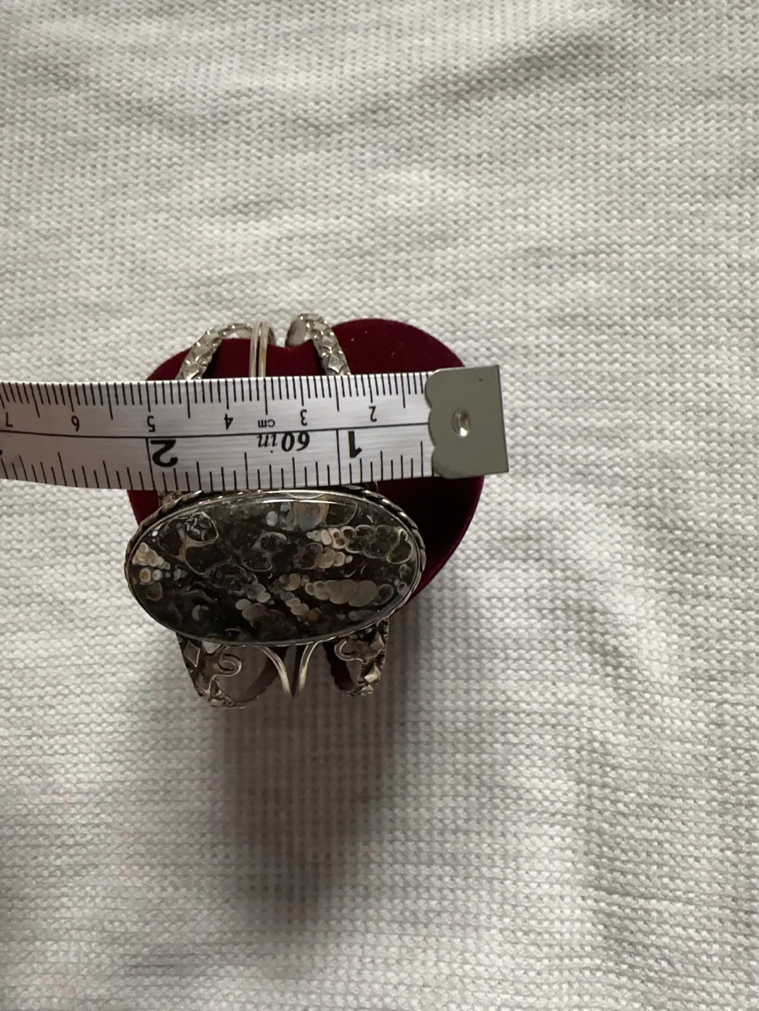Rare Find Fossil Stone Silver Cuff Bracelet - photo 4
