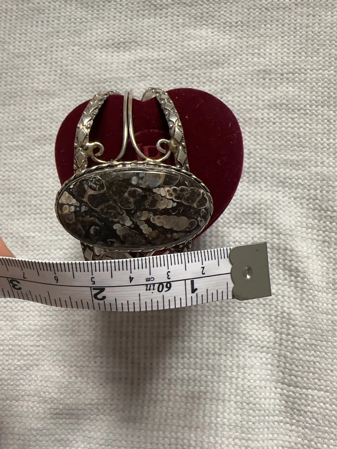 Rare Find Fossil Stone Silver Cuff Bracelet - photo 3