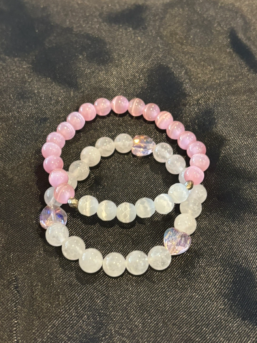 Set of 2 Beaded Bracelets - Pink and White - photo 2