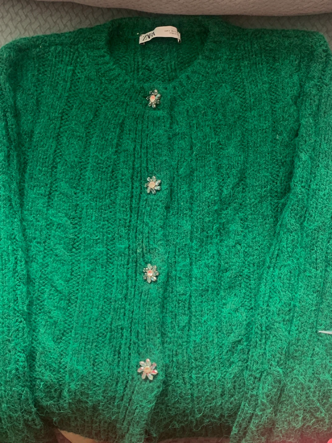 Zara Green Button-Up Cardigan