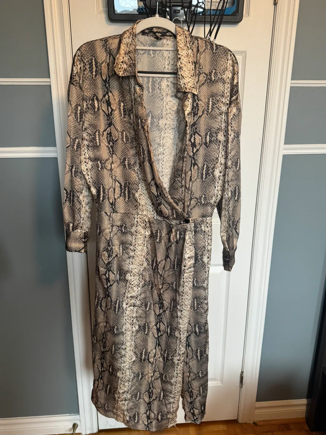 Snake Print Long Sleeve Shirt Dress