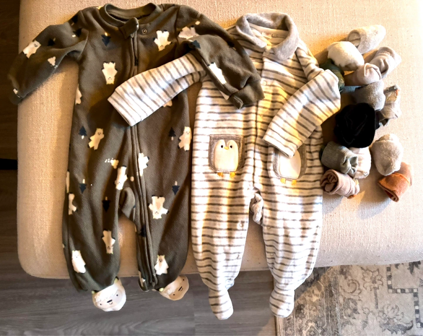 6-9 Baby Pajamas (2 Pairs) and 0-3 pairs of socks