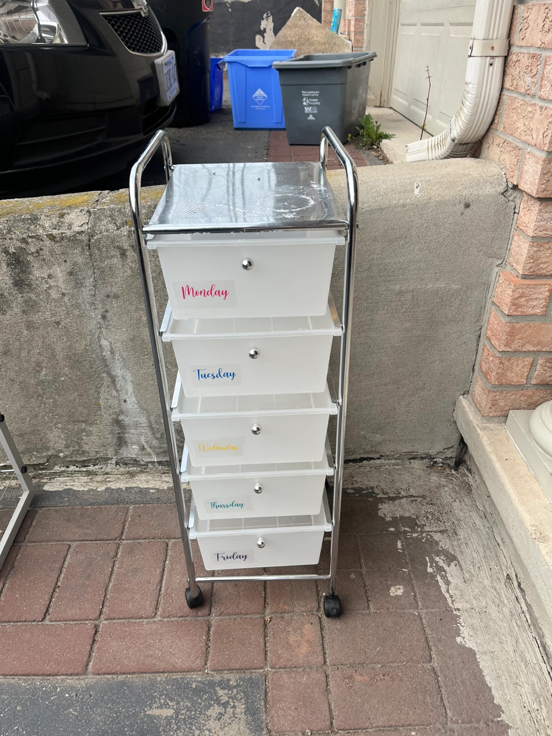 Rolling 5-Drawer Storage Cart with Day Labels - photo 2
