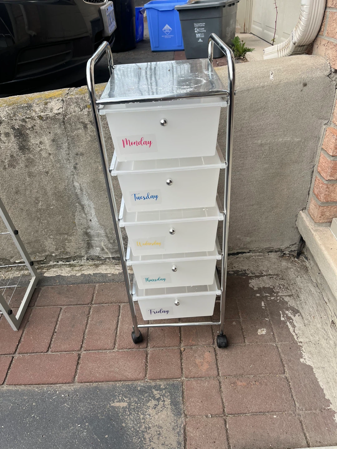 Rolling 5-Drawer Storage Cart with Day Labels