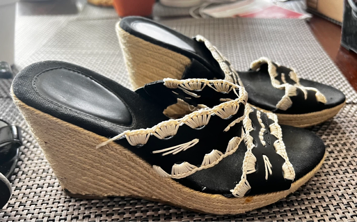 Black Wedge Sandals with Espadrille Soles - photo 3