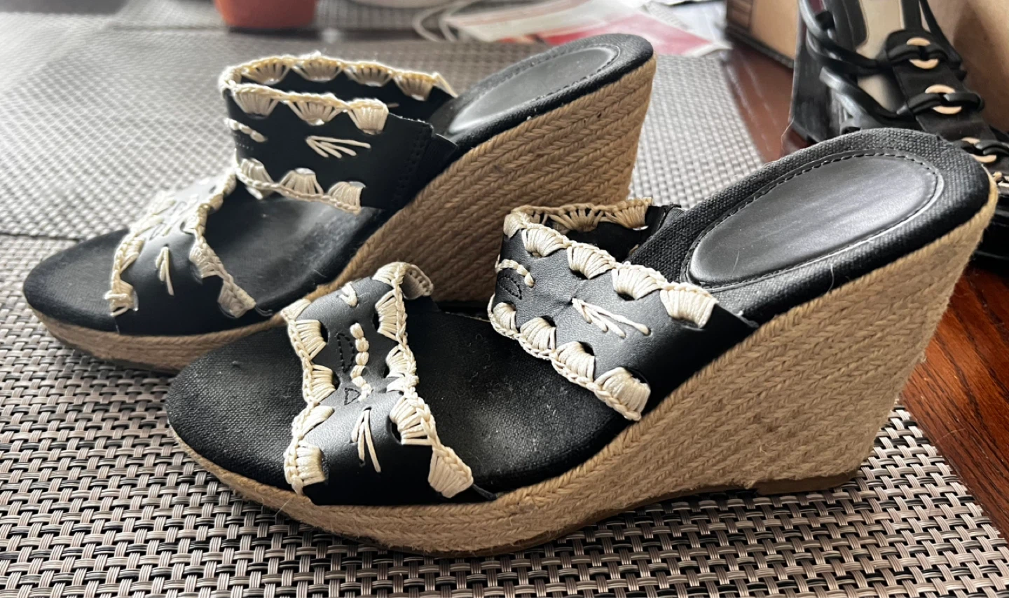 Black Wedge Sandals with Espadrille Soles - photo 2