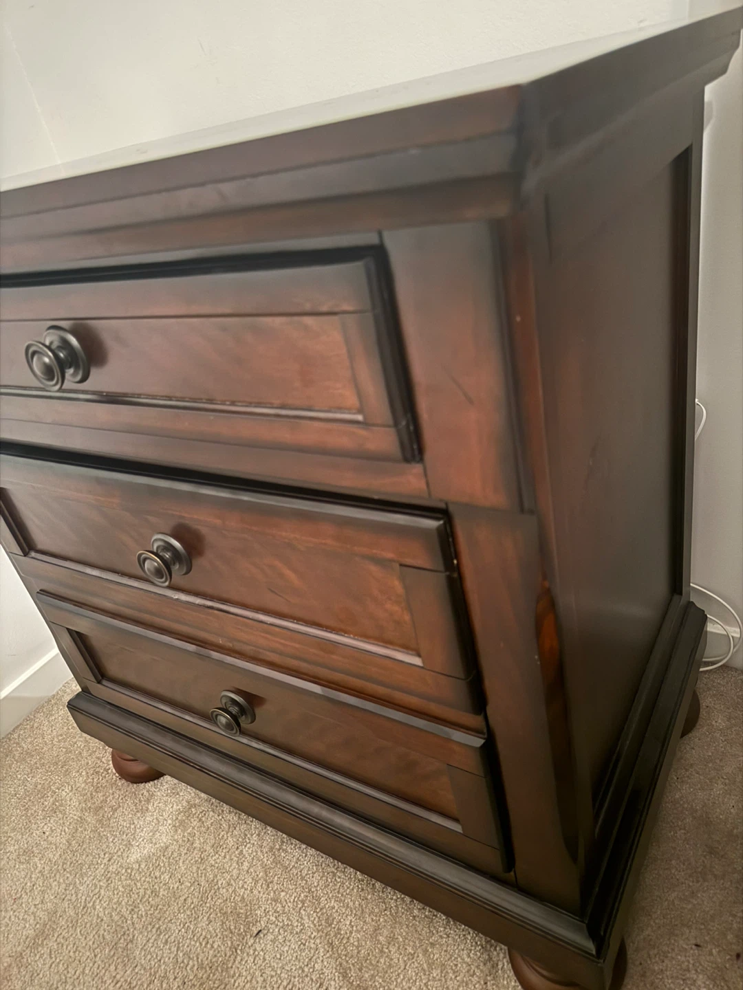 Dark Brown Wooden Nightstand with 2 Drawers - photo 2