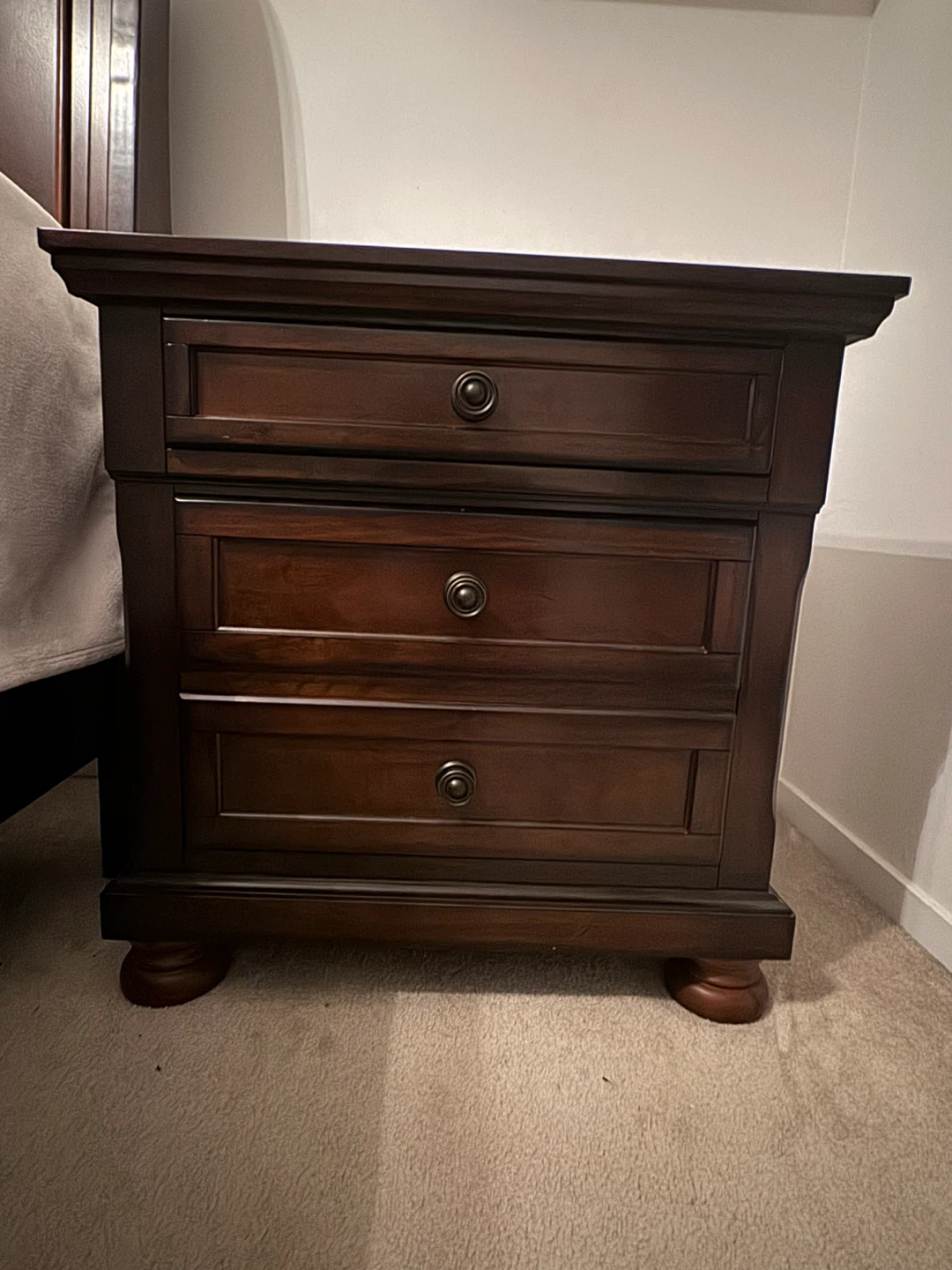 Dark Brown Wooden Nightstand with 2 Drawers - photo 4