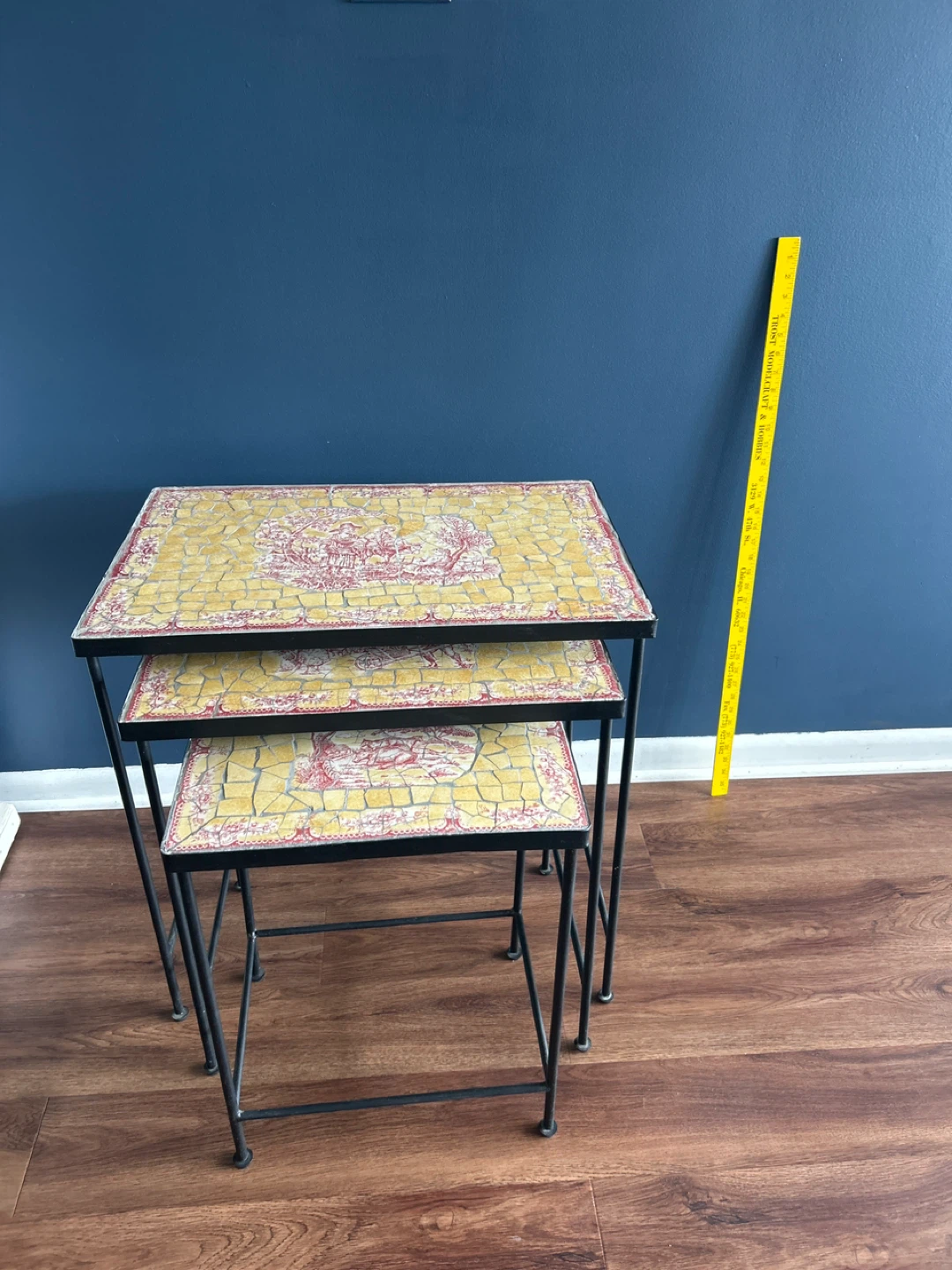 French Toile Nesting Tables Set of 3 Mosaic Tile Top - photo 5