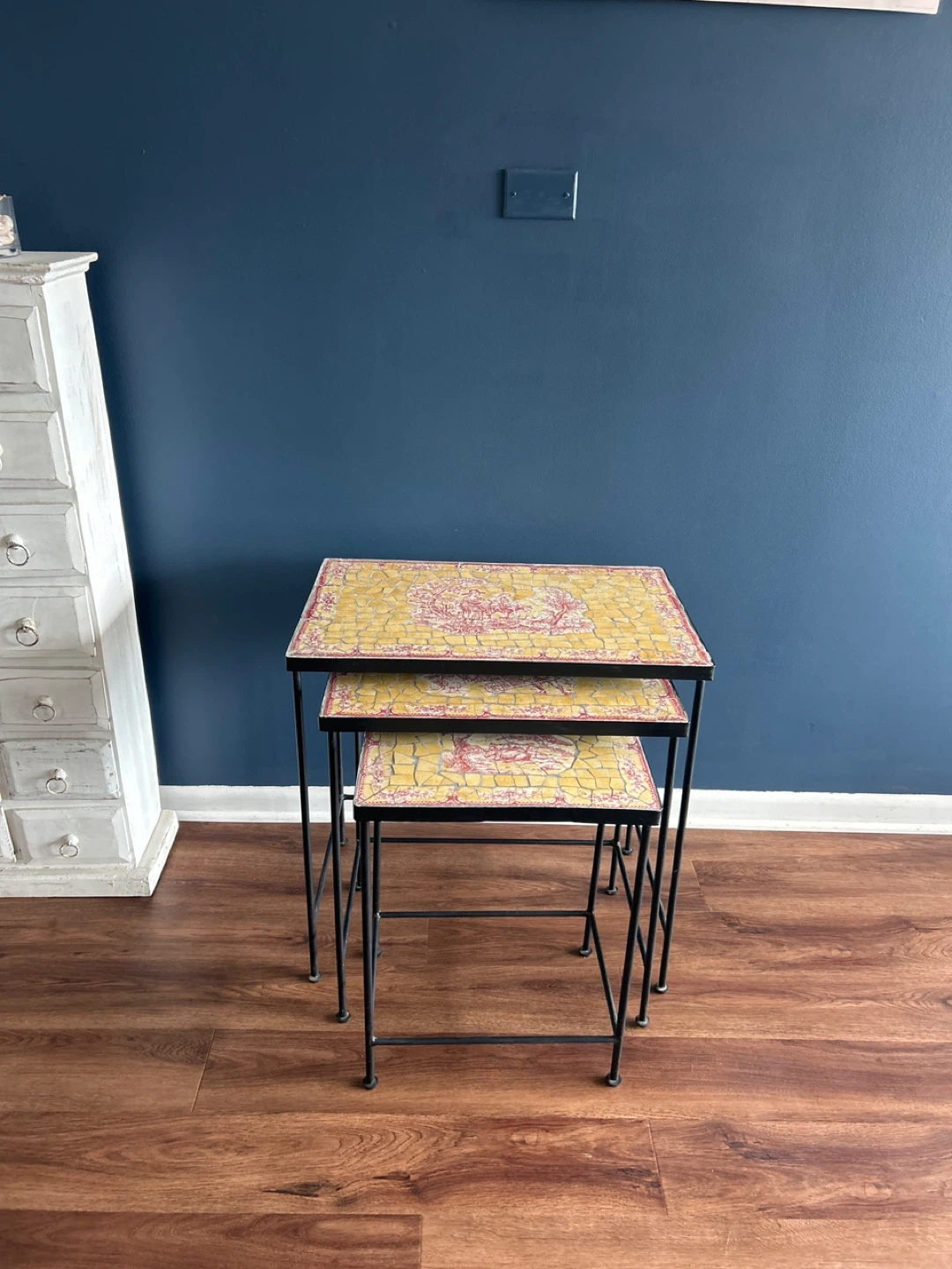 French Toile Nesting Tables Set of 3 Mosaic Tile Top - photo 3