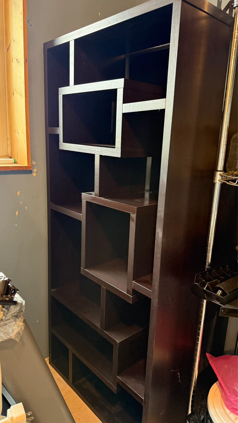 2 Geometric Open Bookcases  - Espresso