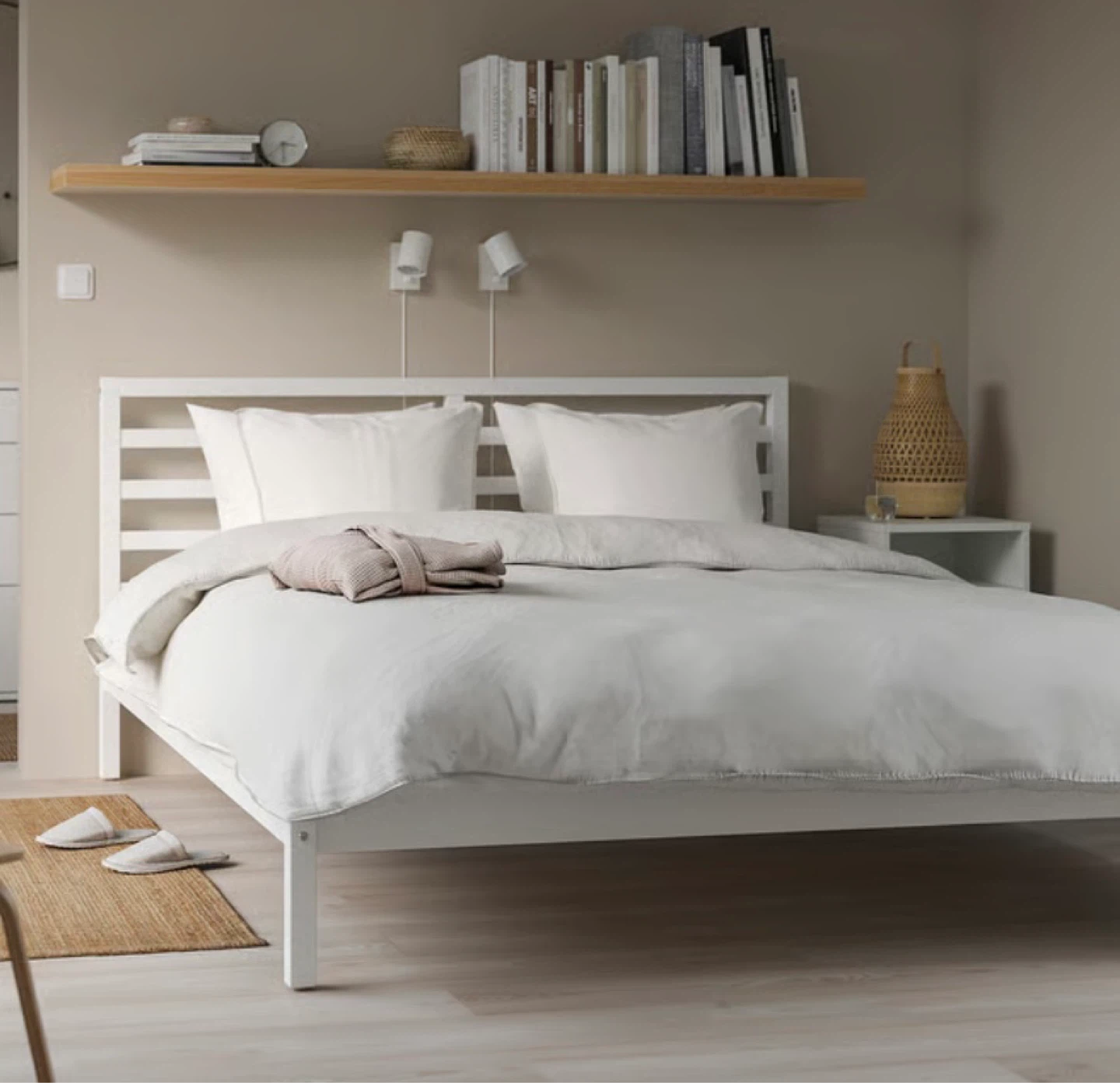 IKEA White Bed Frame with Slatted Base