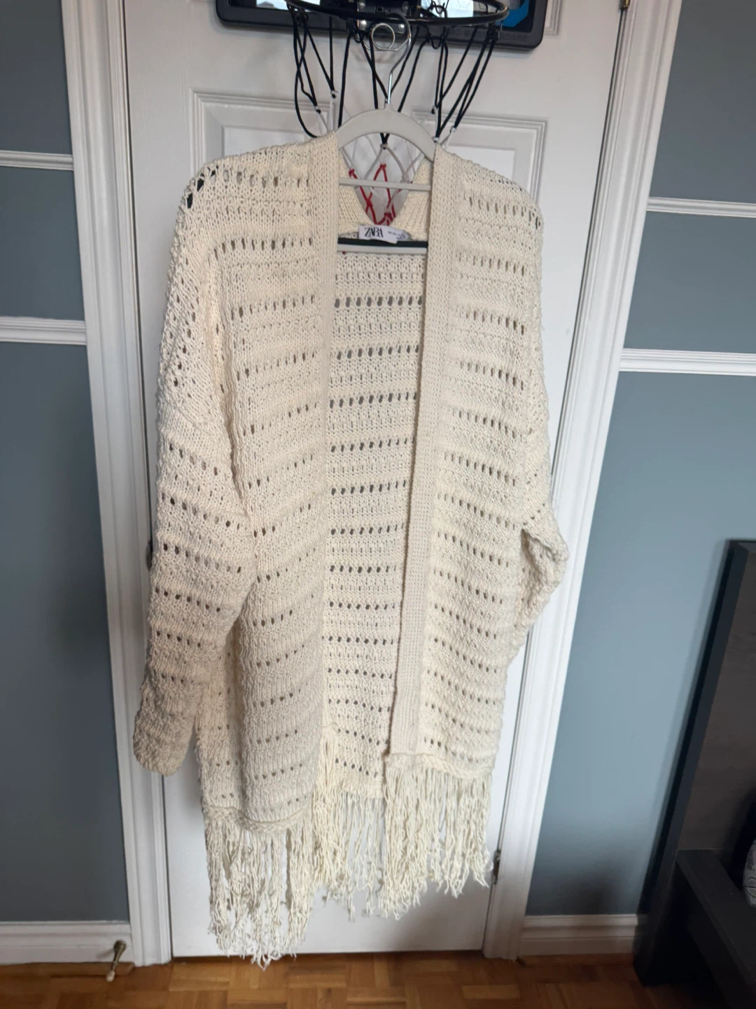 ZARA Cream Knit Cardigan with Fringe