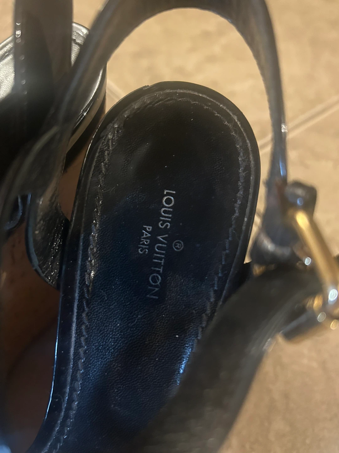 Louis Vuitton Black Patent Leather LV Wedge Sandals - photo 4