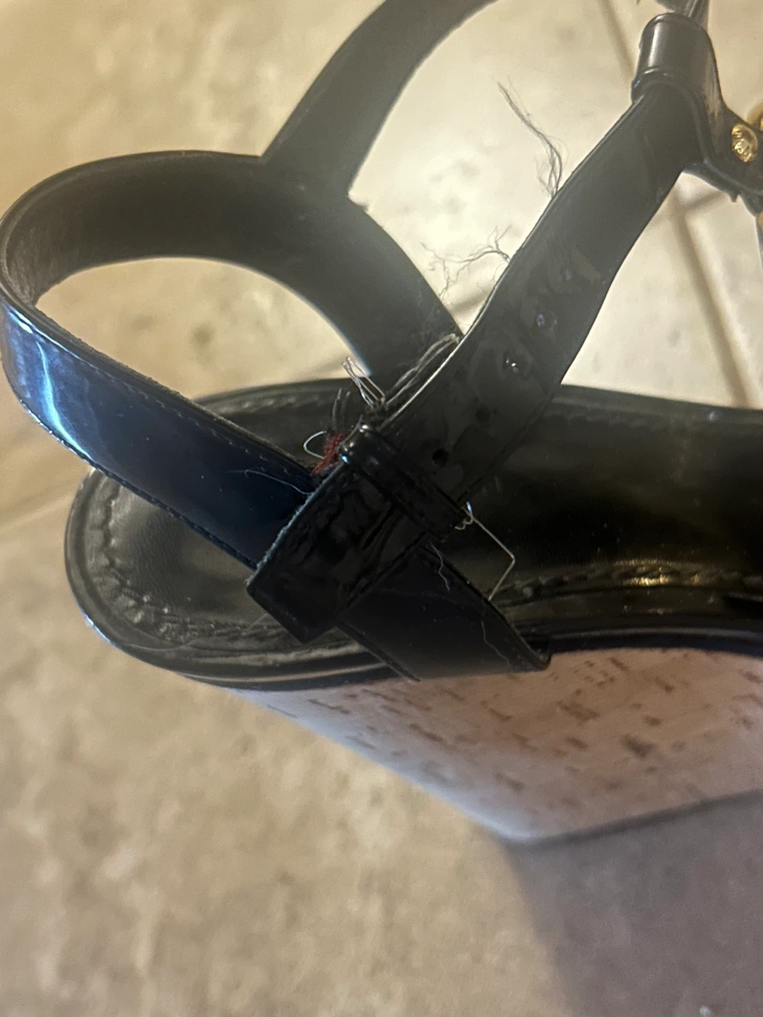 Louis Vuitton Black Patent Leather LV Wedge Sandals - photo 5