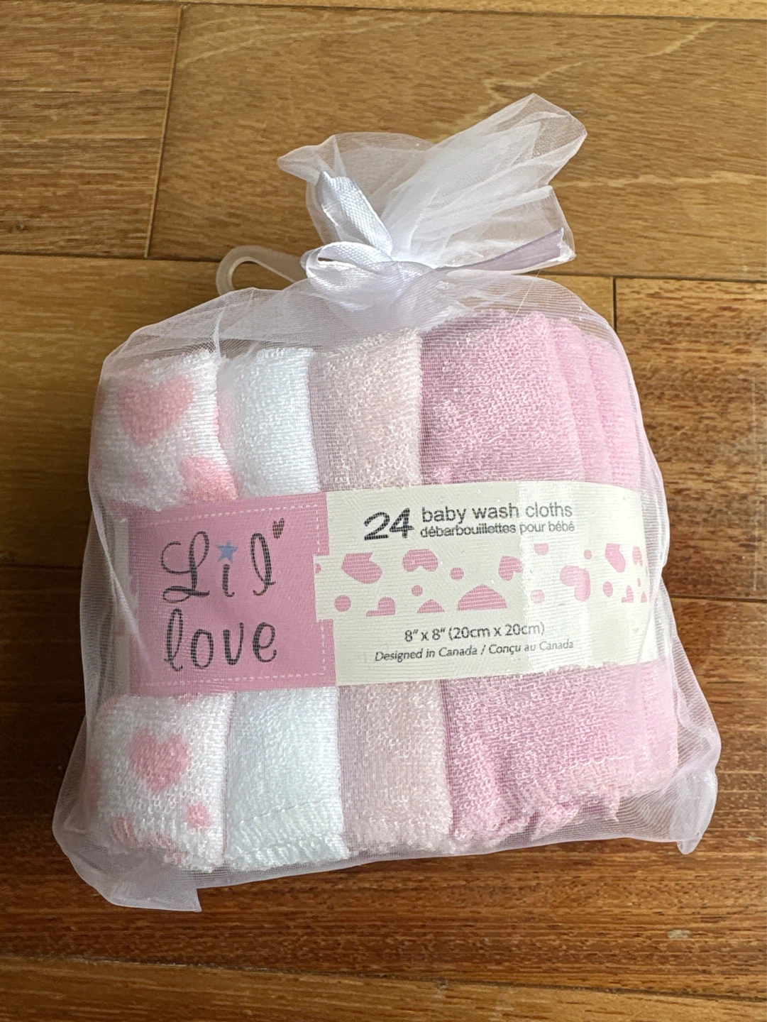 Lil' love 24 Baby Wash Cloths - Pink & White Hearts