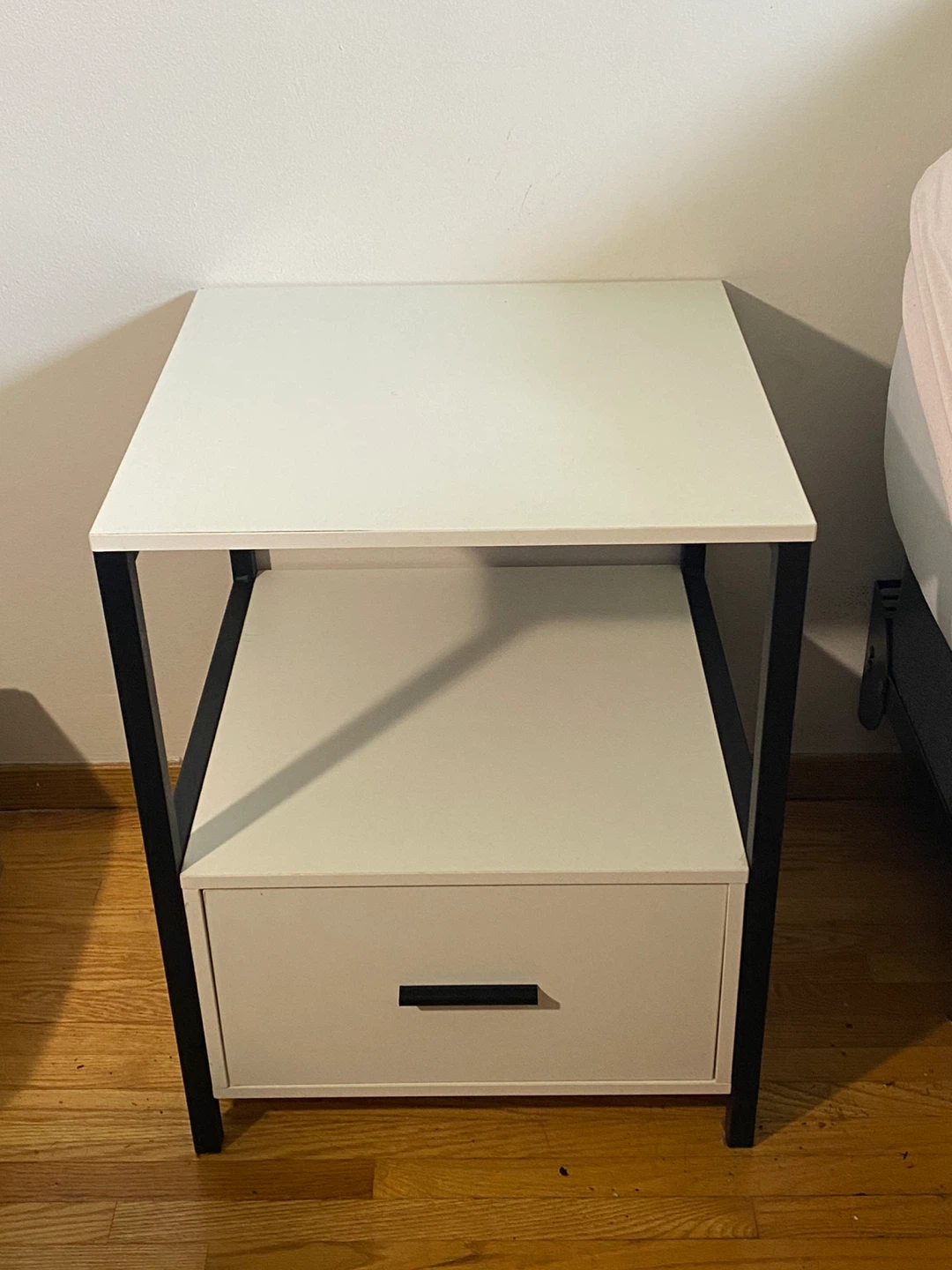 White Nightstand with Drawer and Shelf - photo 2