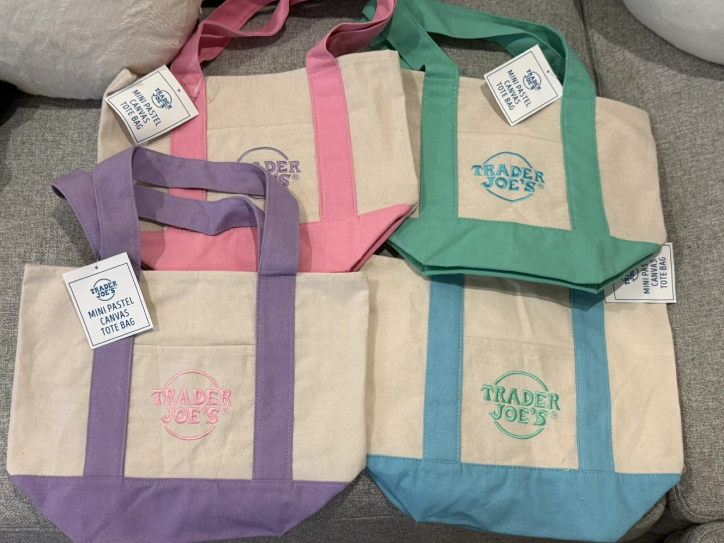 Trader Joe's Mini Pastel Canvas Tote Bags