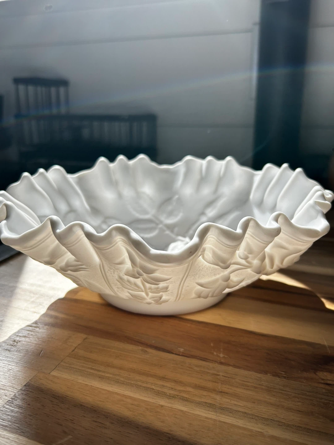 Vintage White Milk Glass Rose Embossed Bowl, Imperial Glass