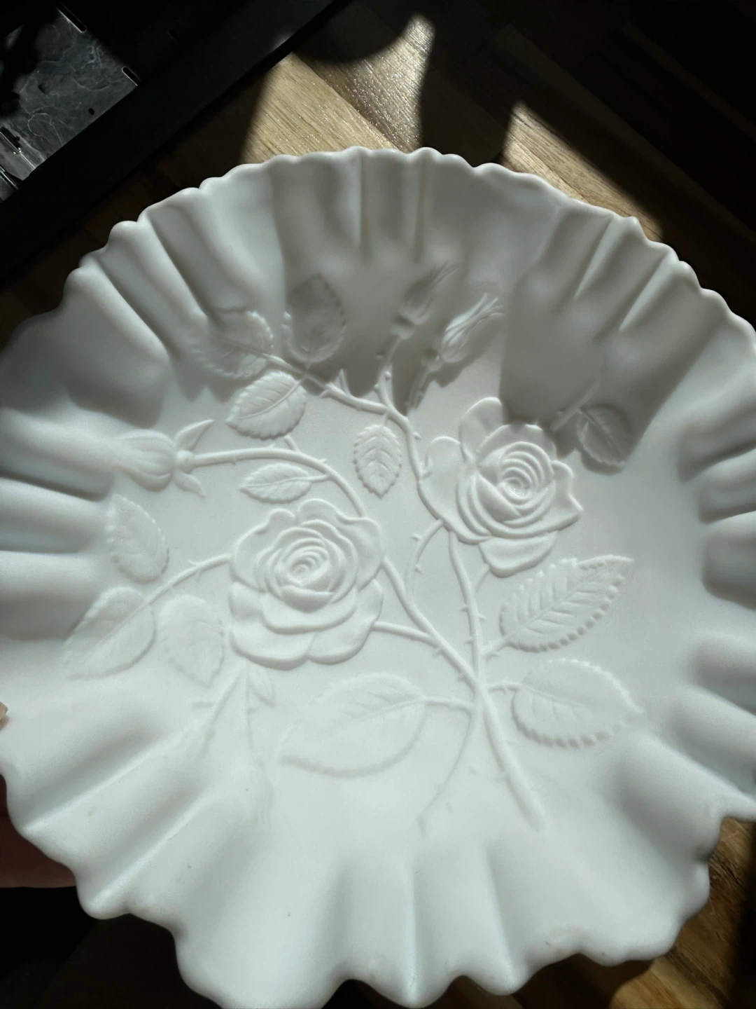 Vintage White Milk Glass Rose Embossed Bowl, Imperial Glass - photo 3