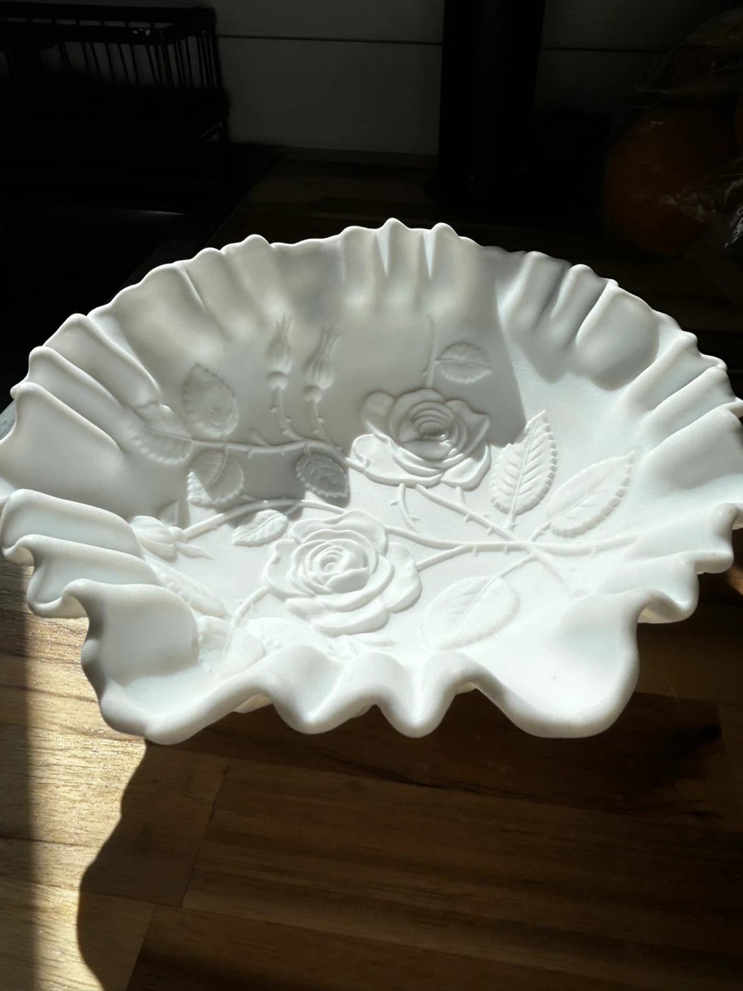 Vintage White Milk Glass Rose Embossed Bowl, Imperial Glass - photo 2