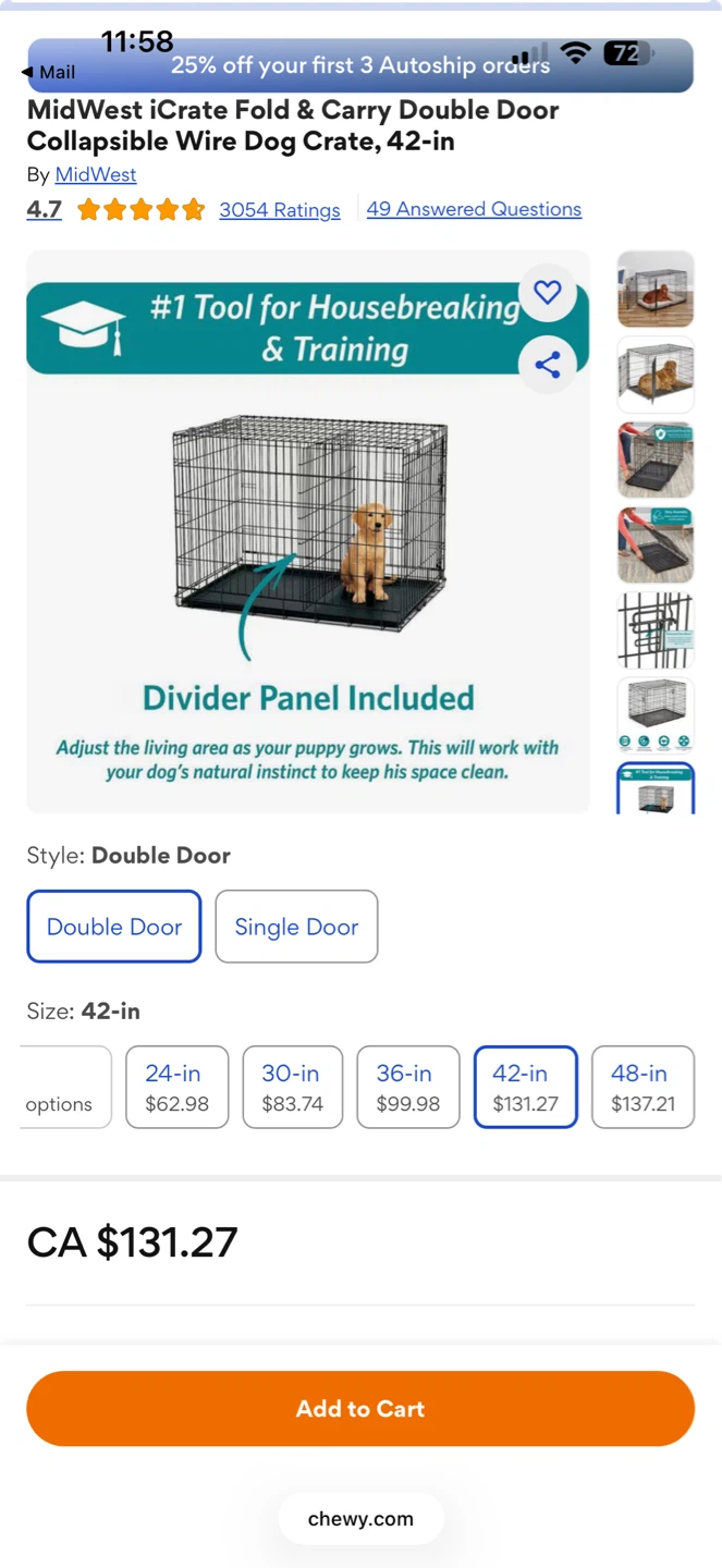 MidWest iCrate Fold & Carry Double Door Dog Crate - 42-in - photo 5