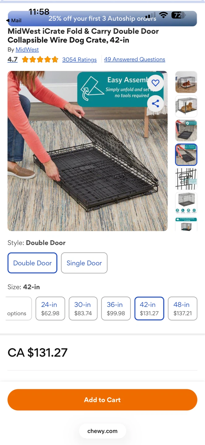 MidWest iCrate Fold & Carry Double Door Dog Crate - 42-in - photo 4