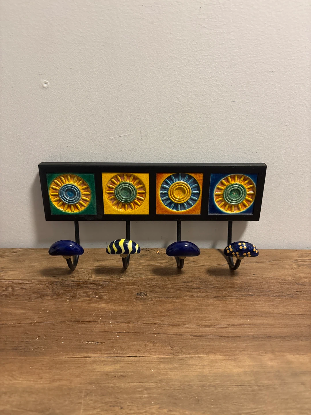 Decorative Wall Hook Rack with Ceramic Sun Designs