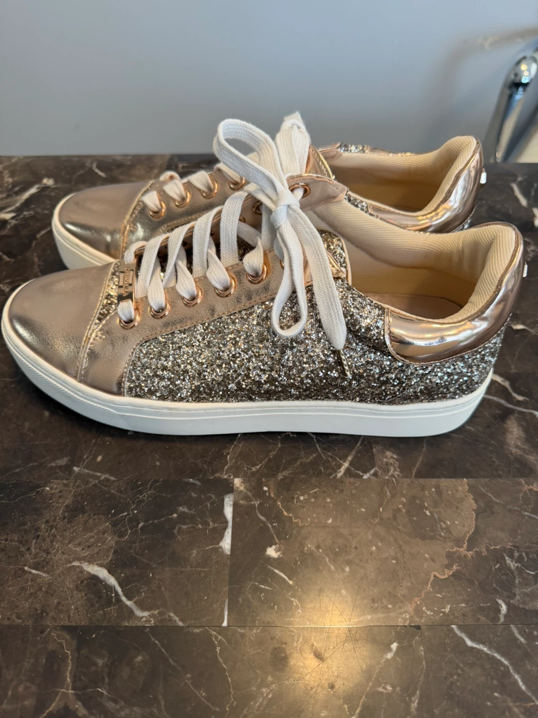 Carvela Rose Gold Glitter Lace-Up Sneakers