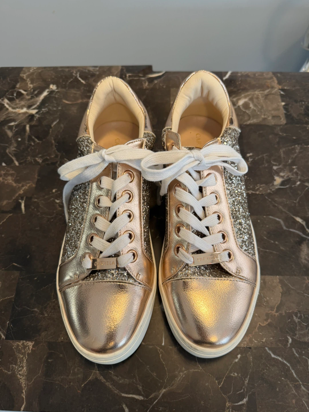 Carvela Rose Gold Glitter Lace-Up Sneakers - photo 2