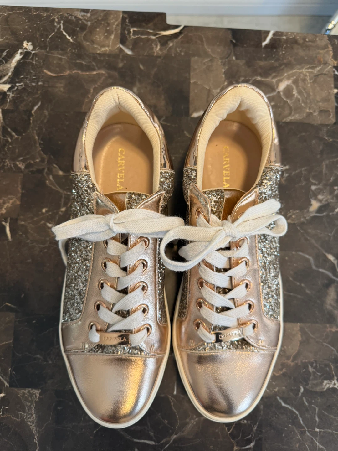 Carvela Rose Gold Glitter Lace-Up Sneakers - photo 3