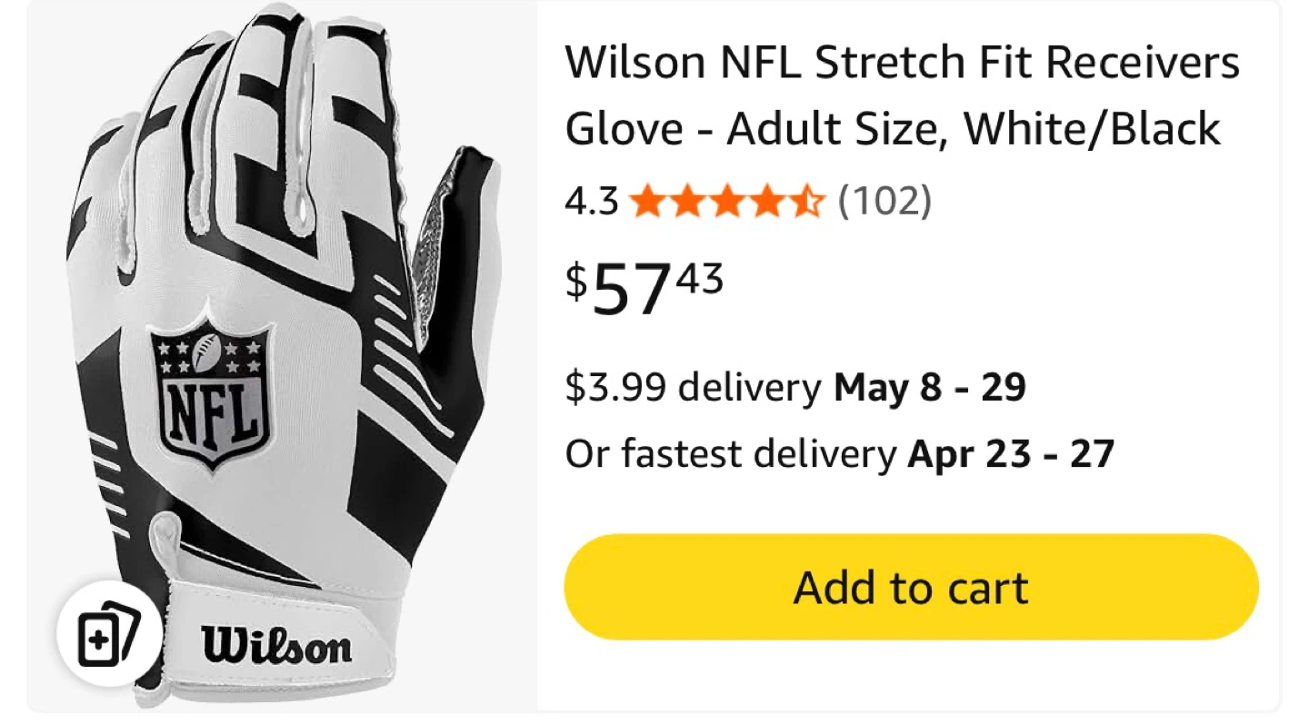 Wilson NFL Stretch Fit Receiver Gloves - Adult, White/Black