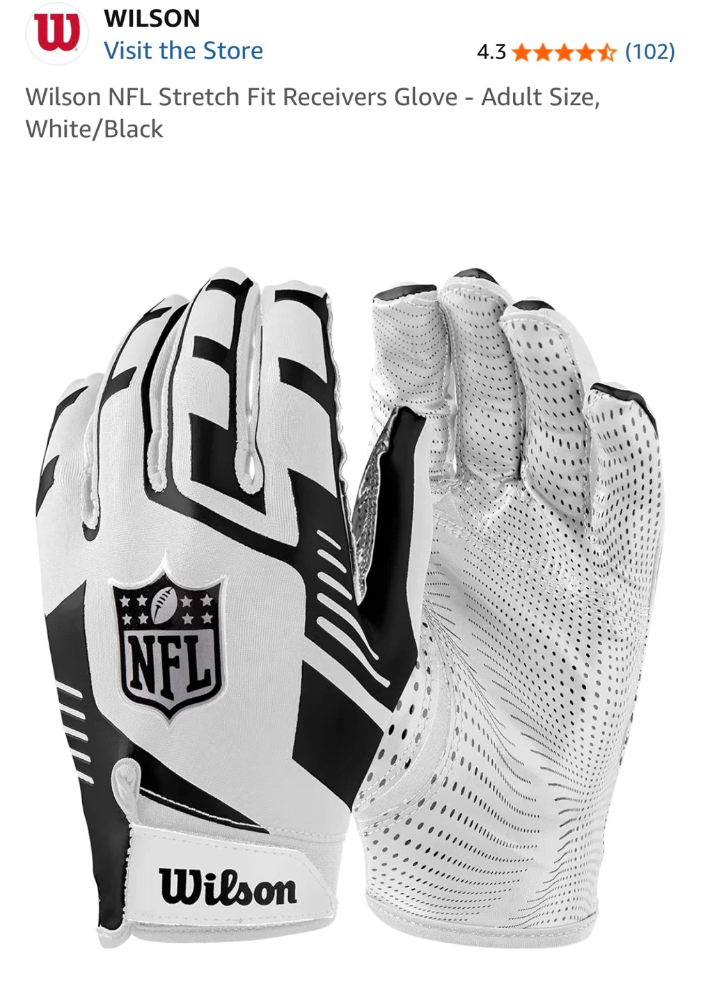 Wilson NFL Stretch Fit Receiver Gloves - Adult, White/Black - photo 2