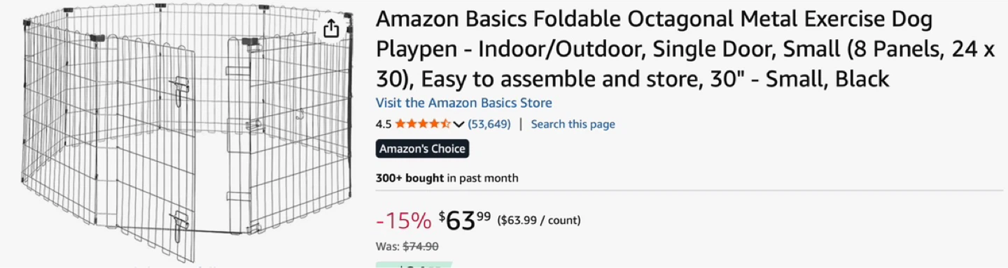 Amazon Basics Foldable Octagonal Dog Playpen Small Black - photo 2