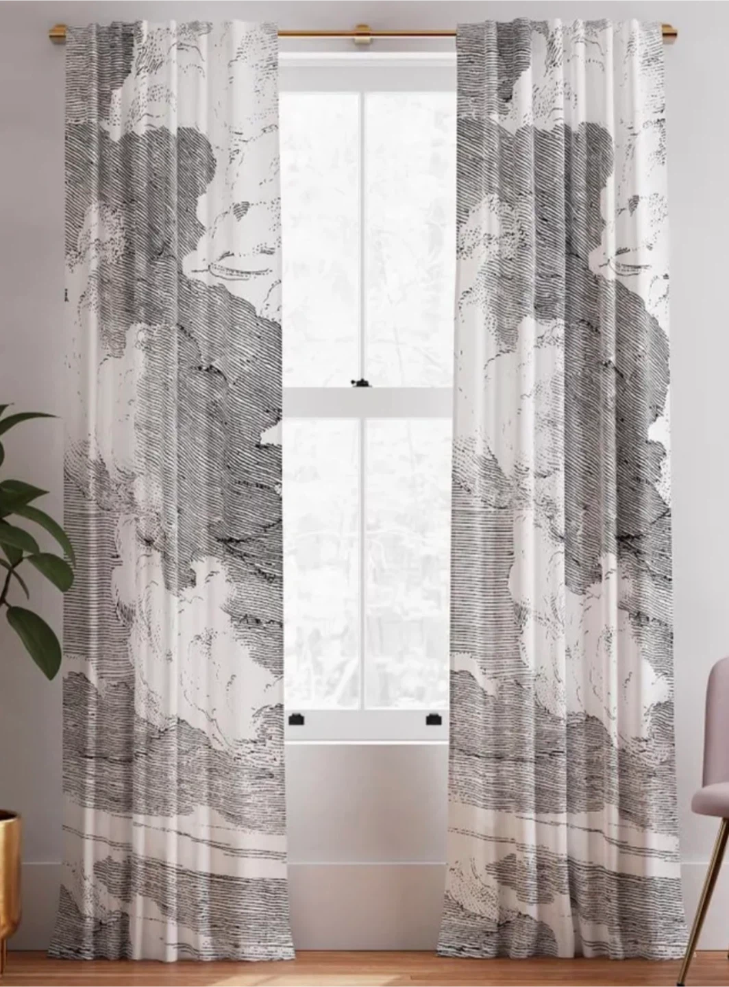 West Elm Cloud Print Cotton Curtains set of 2 48x96"