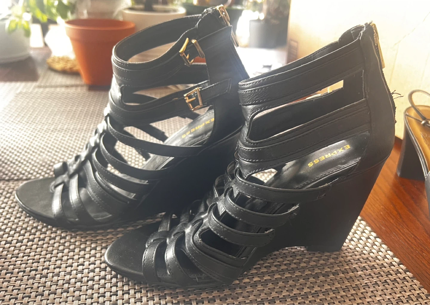 Express Black Wedge Gladiator Heels size 7 - photo 2