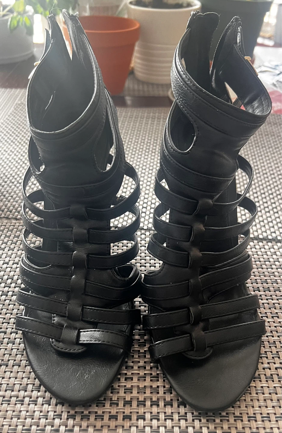 Express Black Wedge Gladiator Heels size 7