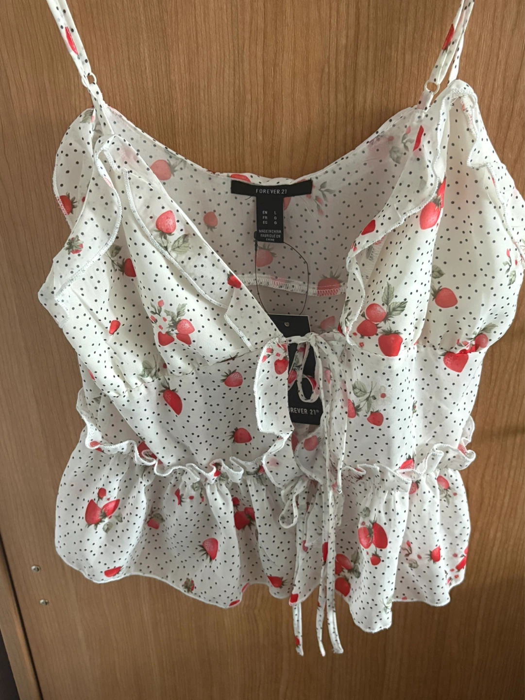 Forever 21 Strawberry Print Ruffle Cami Top - Size L/G