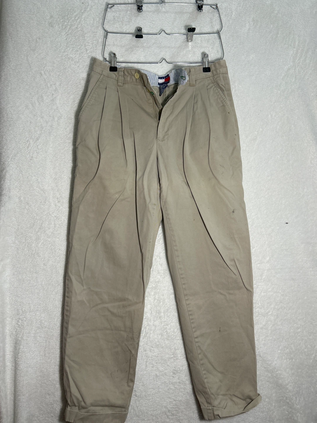 Men Tommy Hilfiger Khaki Pleated Pants - Size M