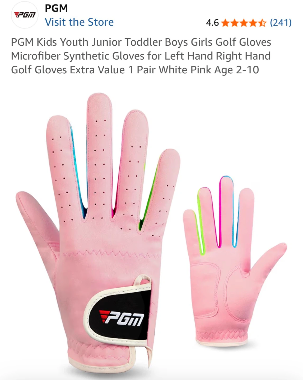 PGM Kids Golf Gloves - Pink Microfiber - Size Youth - photo 2