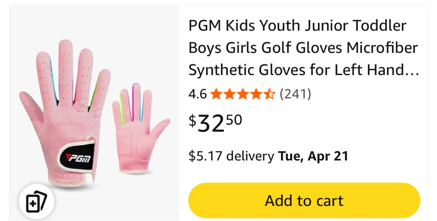 PGM Kids Golf Gloves - Pink Microfiber - Size Youth