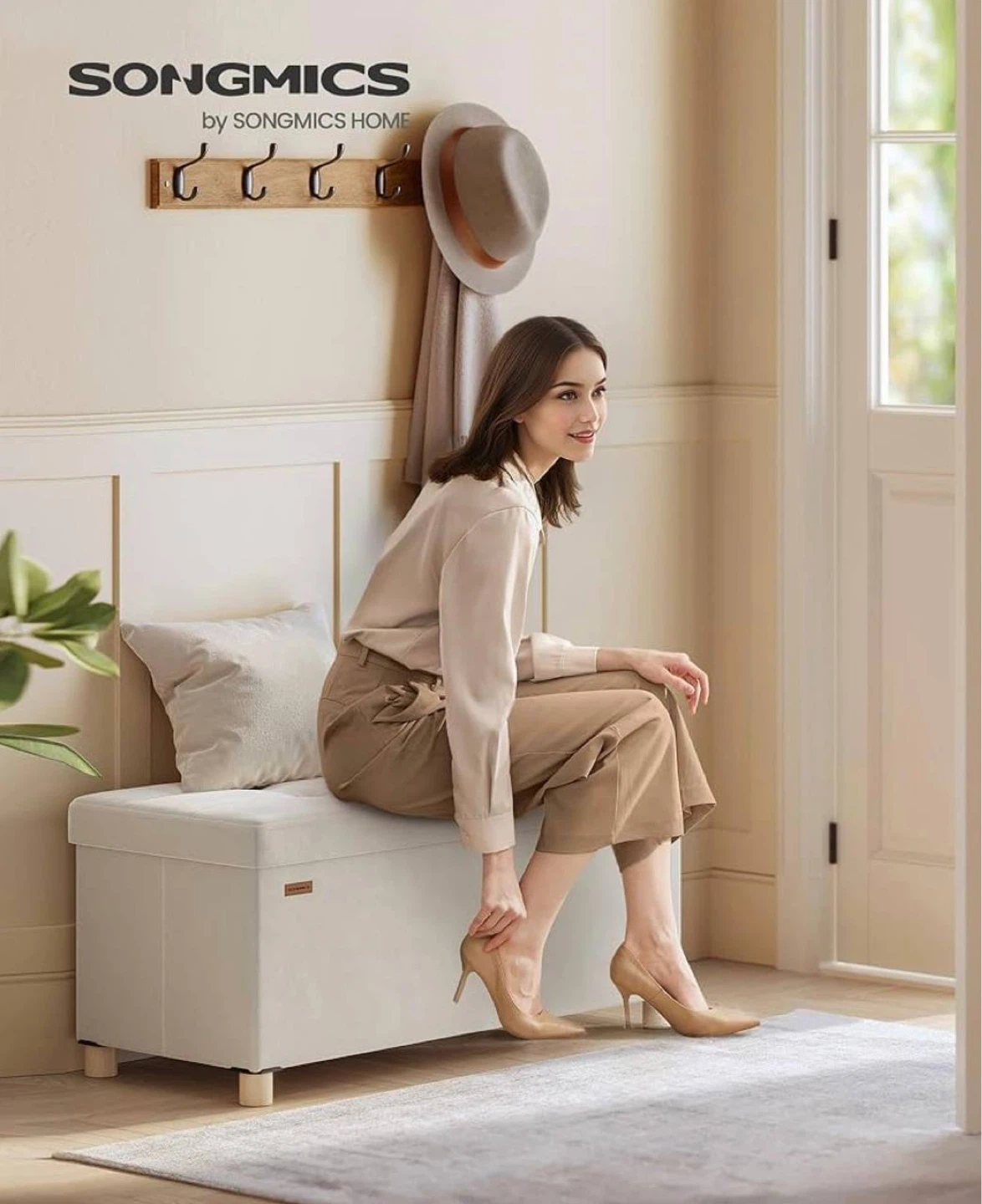 Storage Ottoman Bench – Cappuccino Beige, New in Box